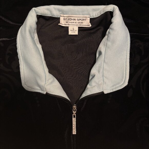 St. John Sport Zip Jacket Black Damask Detail - Size L - Picture 4 of 6